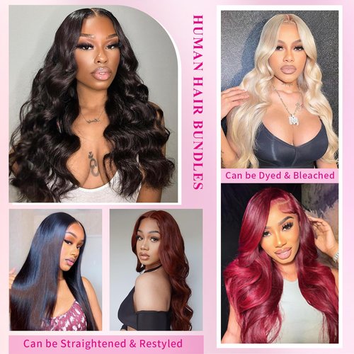 XEILOHO 12A Body Wave Bundles Human Hair 20 22 24 inch Brazilian Virgin Hair Bundles 100% Unprocessed Human Hair Body Wave Weft Extensions Quick Weave Hair Natural Black