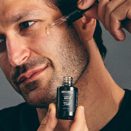 Brickell Men's Hyaluronic Acid Booster Serum for Men, Natural and Organic Hyaluronic Acid Booster for Face to Hydrate and Nourish Skin, Reduce Fine Lines and Wrinkles, Unscented .50 Ounce