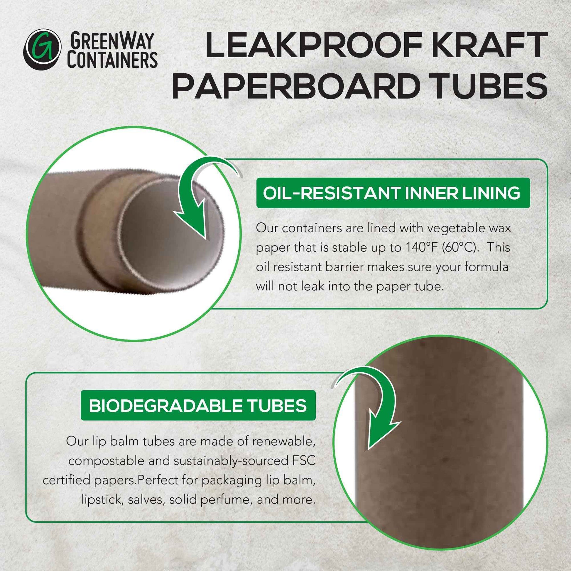 GreenWay 0.3oz / 8.5g Kraft Paperboard Lip Balm Tubes with Lids - 100 Pack Lip Gloss Tubes Refillable DIY Cosmetic Containers - Lip Balm Containers Chapstick Tubes Empty Holder Tubes - Black