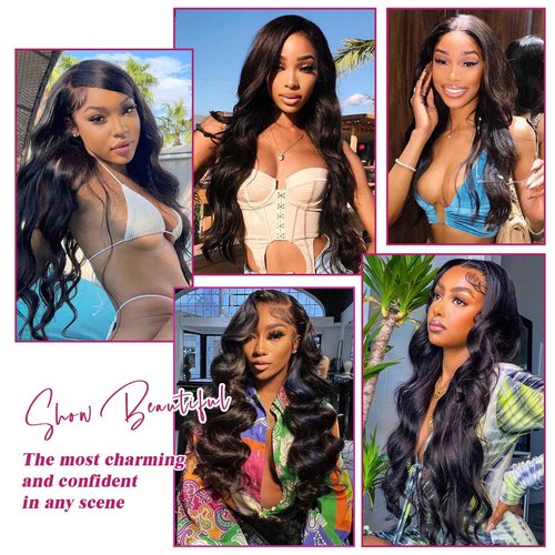 LEFGODY Body Wave Lace Front Wigs Human Hair 200 Density 12a Grade 100% Virgin Human Hair Wigs for Black Women 13x6 Hd Transparent Lace Pre Plucked Natural Black 22 Inch