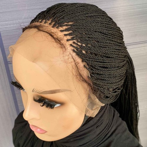 SIREZDOEL 30 Inch Handmade Micro Twist Braided Wig for Black Women – Full Lace Glueless Twist Braids Wig with Baby Hair, Lightweight & Natural Look, Long Synthetic Braided Wig (Color 2)