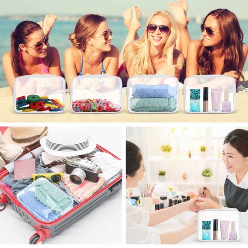 Sanwuta 100 Pcs Clear Makeup Bags Bulk Tsa Approved Toiletry Bag for Travel Transparent Cosmetic Bag PVC Waterproof Travel Small Pouches with Zipper for Men and Women(White)