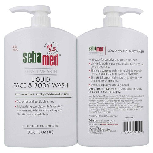 SEBAMED Liquid Face and Body Wash, for Sensitive Skin 33.8-Fluid Ounces Bottle (Pack of 2)