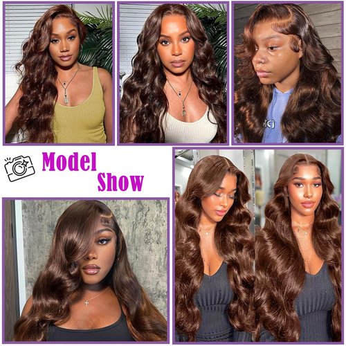 Fusenp 13x6 Hd Body Wave Lace Front Wigs Human Hair Pre Plucked Chocolate Brown Lace Front Wig Human Hair 210% Density Glueless Lace Frontal Wigs Brown Wigs for Women (20 Inch)