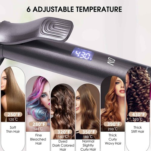 Nycoba 1 1/4 Inch Curling Iron, Ceramic Coated Hair Curling Wand, Rapid 430°F Heating, Temperature LED Display, 6 Temperature Settings, 60 Minutes Auto-Off, Red