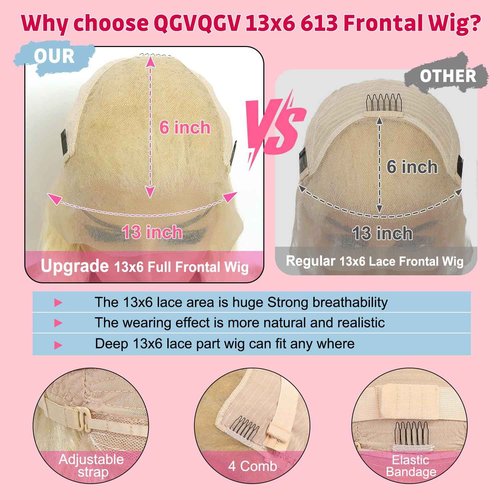 QGVQGV 30 Inch 613 13x6 Lace Front Wig Human Hair 210 Density Blonde Wig Human Hair Body Wave Lace Front Wigs Pre Plucked 613 HD Lace Frontal Wigs 13x6 Body Wave With Baby Hair for Women