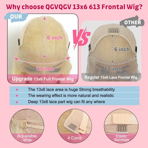QGVQGV 613 Lace Front Wig Human Hair 210 Density Blonde Wig Human Hair 13x6 Lace Front Wigs Human Hair 613 HD Lace Frontal Wig 13x6 With Baby Hair for Women Pre Plucked 22 Inch