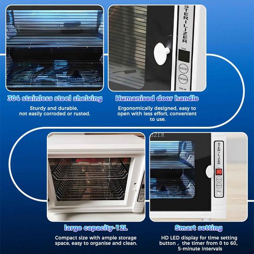 Nail Tool Cleaning Machine 12L High Capacity Dry Heat Cabinet for Home Salon Manicure Tool Cleaner Cabinet