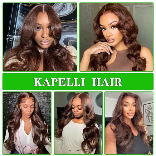 Kapelli Hair Brazilian Body Wave Bundles with Closure (12 14 16+12) 10A Light Brown Body Wave Human Hair Bundles with Lace Closure Brazilian Virgin Hair 3 Bundles with Lace Closure with Baby Hair