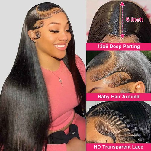 bb face 30 Inch 13x6 Lace Front Wigs Human Hair Pre Plucked 180 Density Straight HD Lace Front Human Hair Wigs for Black Women Glueless 13x6 Lace Frontal Wigs Wet and Wavy