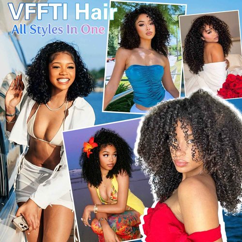 VFFTI Kinky Curly Half Wig Human Hair 200 Density 3 In 1 Drawstring Seamless Flip Half Wigs Wear Go Glueless Wigs Human Hair 18 Inch Curly Half Wig for Women Drawstring Headband Wig Beginner Friendly