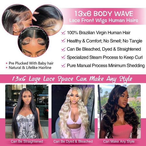 13x6 Body Wave Lace Front Wigs Human Hair Pre Plucked with Baby Hair 220% Density Glueless HD Transparent Lace Frontal Wigs Human Hair for Women Natural Color Brazilian Hair 20 Inch