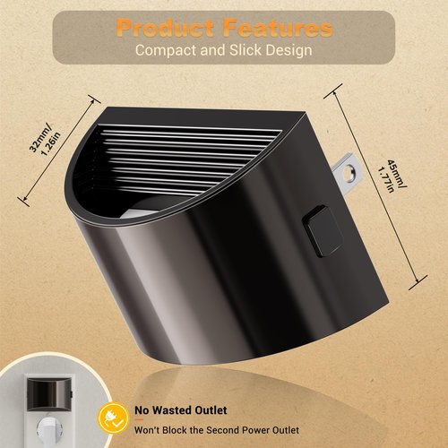 JandCase LED Night Lights Plug into Wall, 2 Pack Black Modern Night Lights, Dusk to Dawn Sensor Nightlight,0-100LM Brightness Adjustable, 3000K Soft White