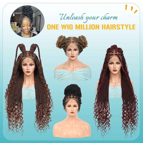 Kalyss HD Full Lace Boho Braided Wigs for Women 360 Lace Front Twist Braided Wigs with Baby Hair Black Premium Synthetic Knotless Braid Wig 36"