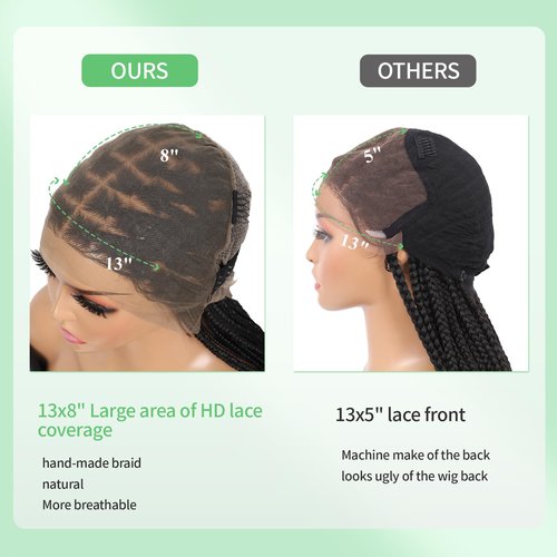 Youthfee 13x8 HD Lace Front Box Braided Wigs for Women Knotless Braided Lace Wig With Baby Hair Full Lace Braiding Wig 24" Premium Synthetic Braid Lace Front Wigs