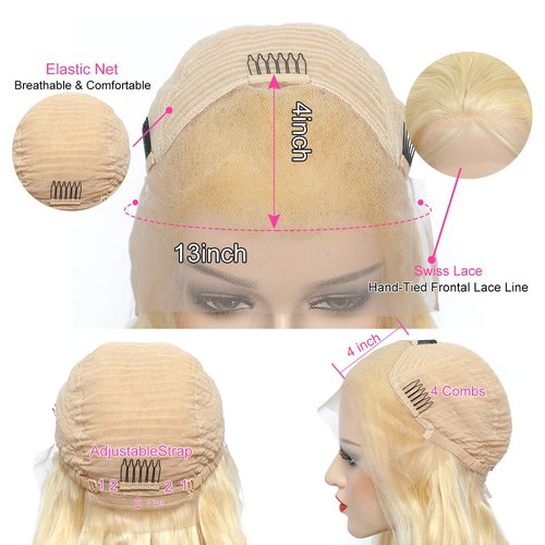 XFMF Straight Lace Front Wigs, 13x4 HD Transparent Straight Lace Frontal Wigs Human Hair with Baby Hair 180% Density Bleached Knots Virgin Glueless Human Hair Wigs (Blonde, 22 inch)