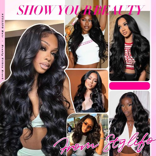 Stylifo 30 Inch 13x6 Lace Front Wigs Human Hair Body Wave Wig HD Lace Frontal Glueless Wigs Human Hair Pre Plucked with Baby Hair 180 Density Natural Black