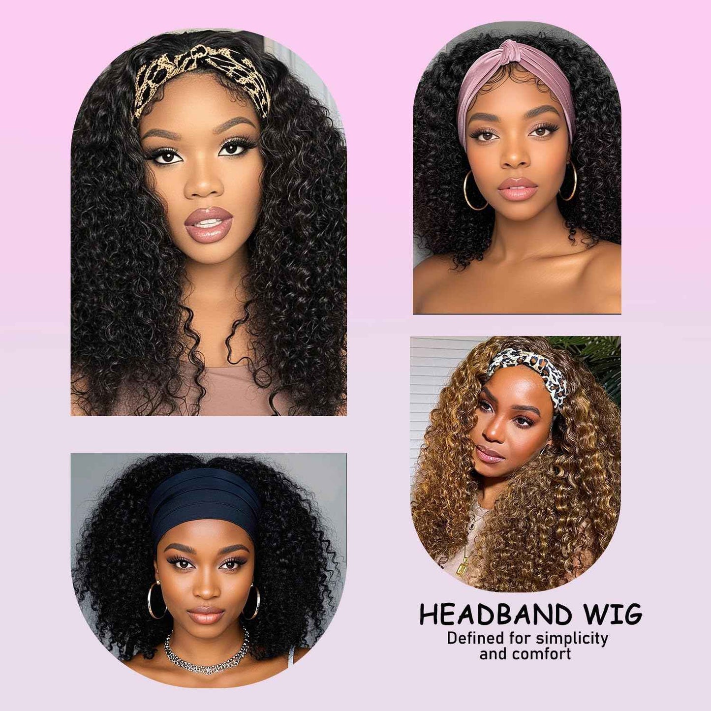 Kinky Curly Headband Wig Human Hair 26 Inch Human Hair Headband Wig for Black Women Culry None Lace Front Wigs Glueless Human Hair Wigs Natural Color