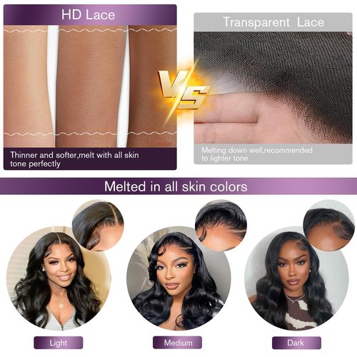 VNFM 26 Inch 13x6 Body Wave Lace Front Wigs Human Hair 180 Density HD Lace Frontal Wigs Human Hair Pre Plucked Human hair Wig for Women Natural Black