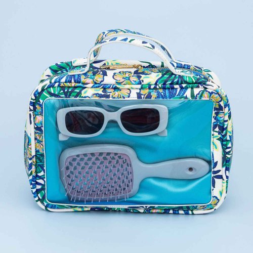 Lilly Pulitzer Cosmetic Case with Two Zippered Pockets, Vinyl Window, and Handles, Easy to Clean Travel Toiletry Bag, Travel Makeup Bag with Gold Details, The Hottest Spot