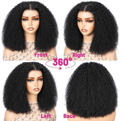 ijoy 18 Inch KinkyCurly Wig Human Hair 13x4 Natural Black Lace Front Wigs Afro Curl Full and Thick 180 Density Brazilian Virgin Human Hair Wig for Black Women Afro kinky Curly