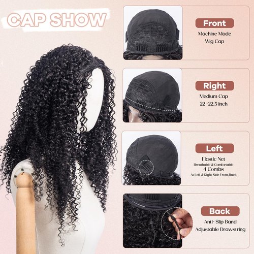 Kinky Curly Wig 200 Density 3 In 1 Seamless Flip Over Half Wigs Synthetic Hair Glueless Wear and Go Beginner Friendly Kinky Curly Wig Drawstring Headband Wig for Women 16 Inch