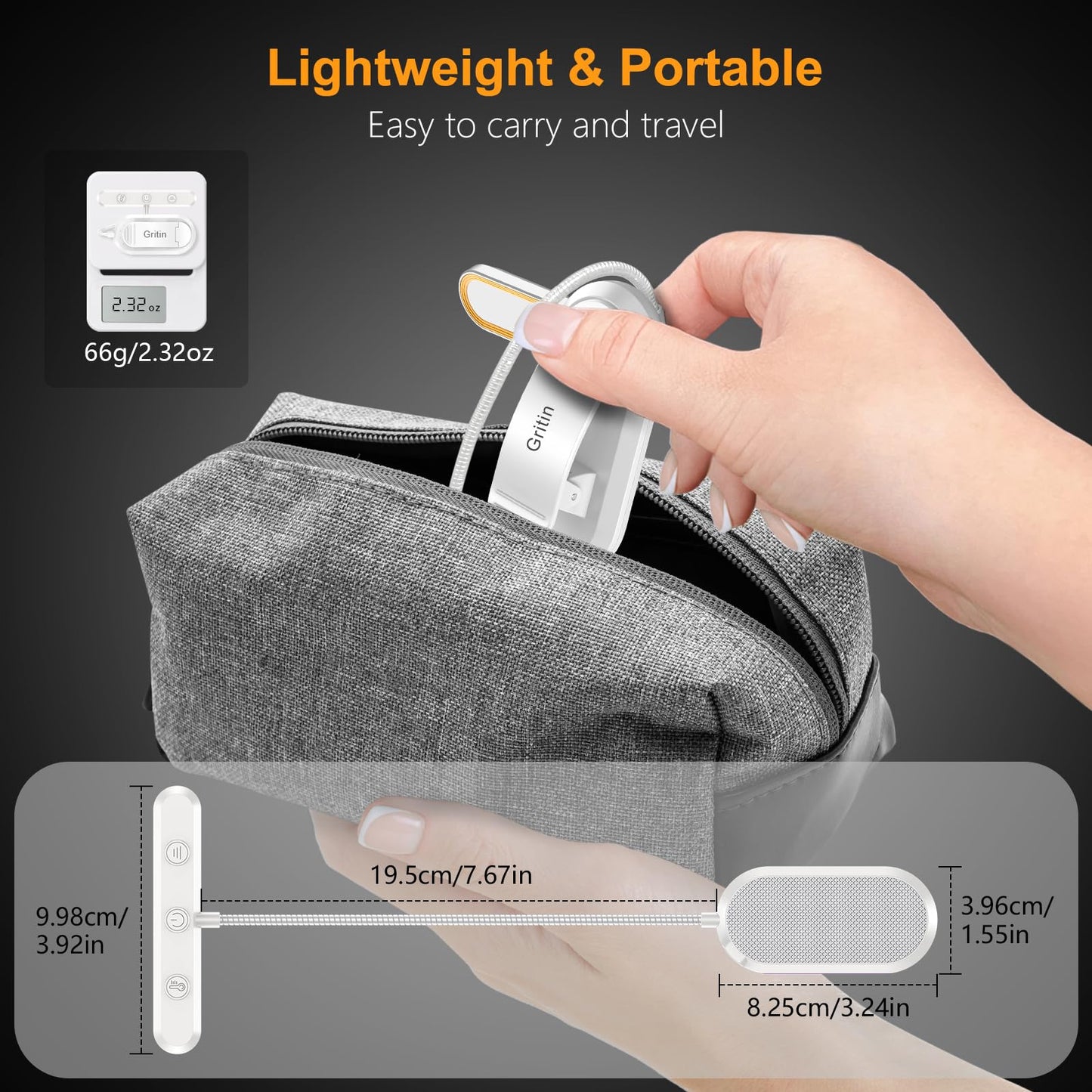Gritin Rechargeable Book Light for Reading in Bed with 19 LED &Memory Function-Eye Caring 3 Color Temperatures,5 Brightness Levels,80 Hrs Runtime Flexible Goose Neck Clip on Light-White