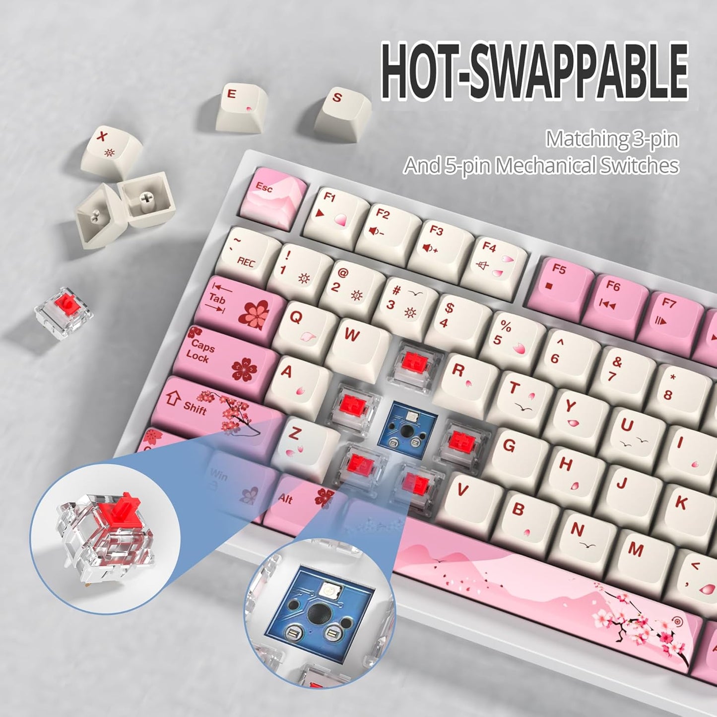 75% TKL Wired Mechanical Keyboard,RGB Backlit Gasket Mount 82 Key Hot Swappable Custom Linear Red Switch Gaming Keyboard with Volume Knob & PBT Keycaps (82 Shoko)