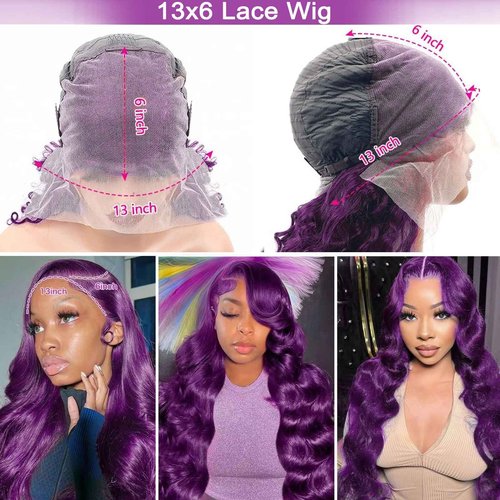 haha Deep Purple Lace Front Wig Human Hair 13X6 Hd Lace Frontal Wig Dark Purple Human Hair Wig Colored Glueless Body Wave Transparent Lace Front Grape Purple Wig For Women 180% Density 26 Inch