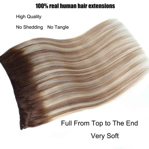 Ugrace Hair Wire Hair Extensions Real Human Hair Balayage Light Brown to Ash Brown and Bleach Blonde 20 inch 100g Transparent Invisible Fish Line Straight Clip in Human Hair Extensions for Women