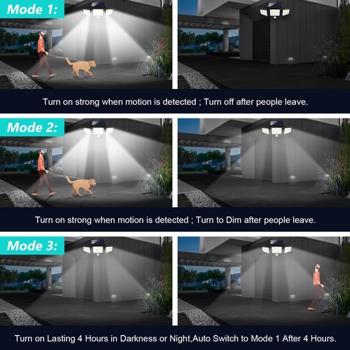 Tuffenough Solar Outdoor Lights 2500LM 210 LED Security Lights with Remote Control,3 Heads Motion Sensor Lights, IP65 Waterproof,270° Wide Angle Flood Wall Lights with 3 Modes (1 Pack)