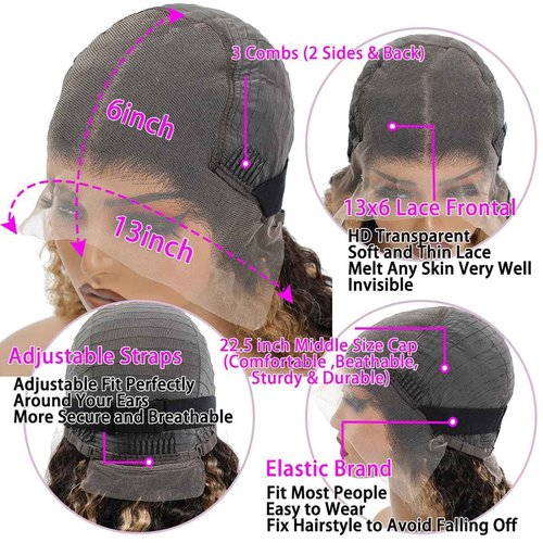 Tascal Highlight 13x6 Lace Front Wigs Human Hair Honey Blonde Ombre Deep Wave Lace Front Wigs Human Hair for Black Women 180% Density (26 Inch)