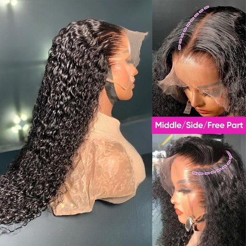 Vamzee Water Wave Lace Front Wigs Human Hair 200 Density 13x6 HD Transparent Wet and Wavy Wigs for Women Curly Lace Front Wigs Pre Plucked with Baby Hair Natural Color 16Inch