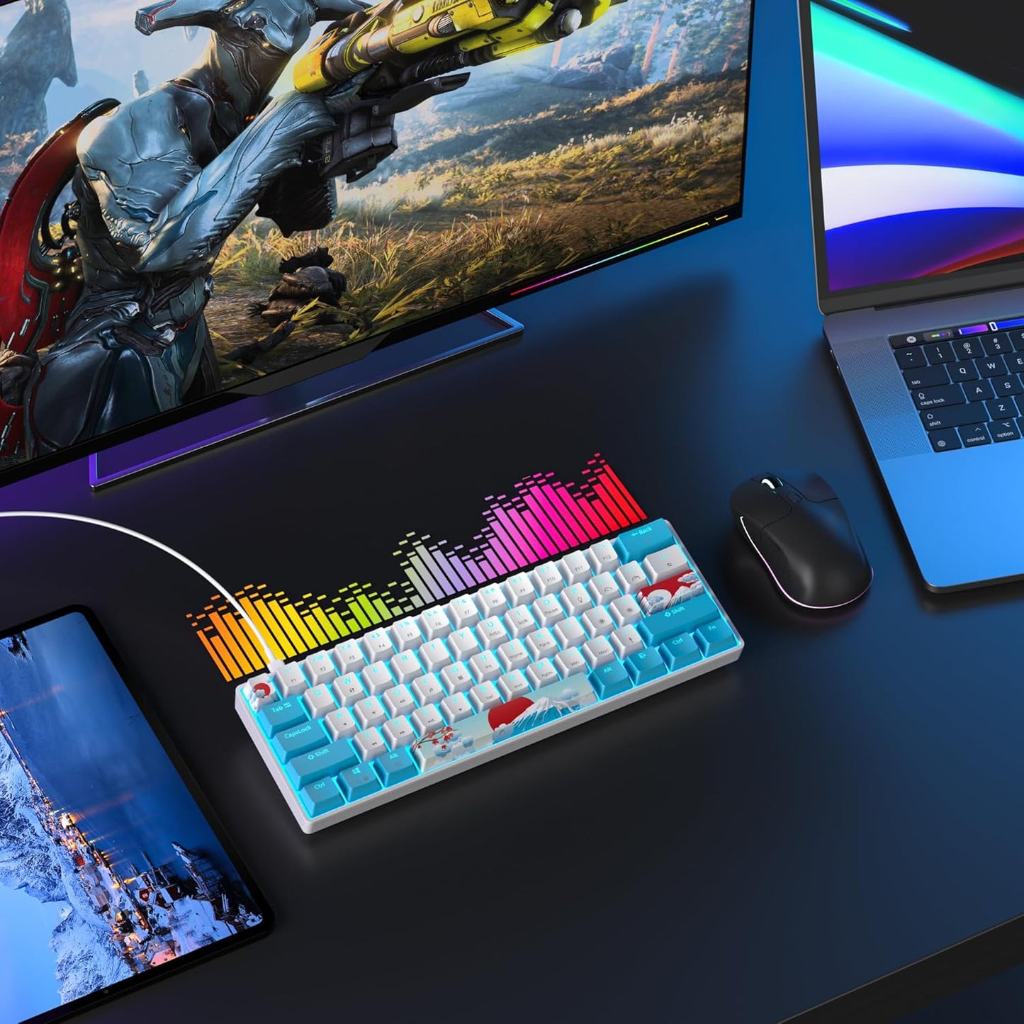 60 Percent Gaming Keyboard 60% Mechanical Keyboard LED Backlit Ultra Compact Wired Keyboard with Red Switch for Windows Laptop Gamer(61 Blue Samurai)