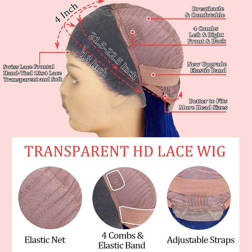 PANDA ANGEL Blue Lace Front Wigs Human Hair Straight 13x4 Lace Frontal Wig Dark Blue Glueless Hd Transparent Lace Front Wigs 180% Density Straight Human Hair Wigs for Women 20 Inch