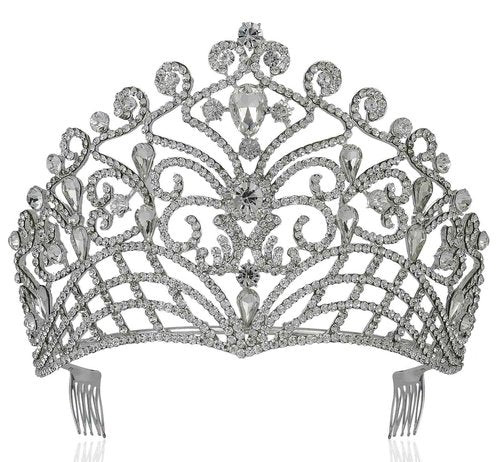 Lush Clear Austrian Crystal Rhinestone Tiara Crown Bridal Prom Pageant T11884 (Silver Plated)