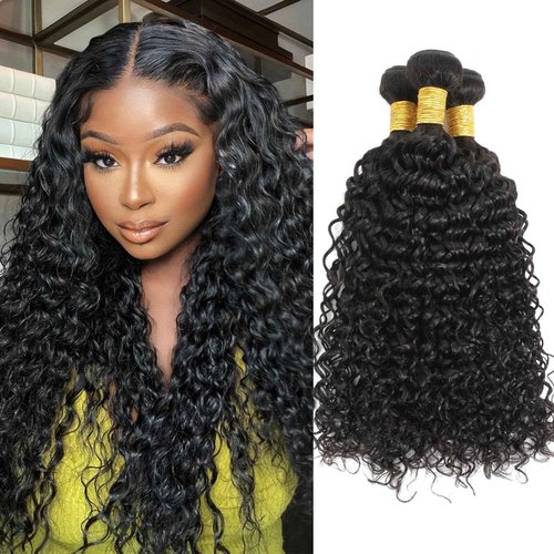 MOMOSHERO Water Wave Human Hair Bundles Curly Bundles, Natural Black Wet And Wavy Human Hair Bundles Sew In Weave, Soft & Shed-free 12A 100% Brazilian Virgin Remy Hair 3 Bundles 16 18 20Inch