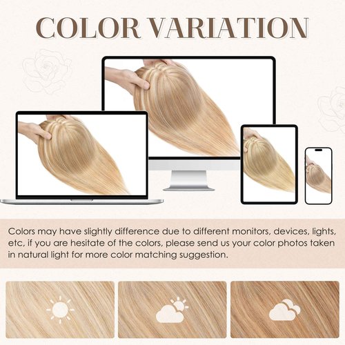 S-noilite Human Hair Toppers for Women with Bangs 100% Real Human Hairpiece 5"x3" Clip in Silk Base Topper Piece Cover Thinning Fine Hair 8 inch Golden Brown Highlighted Blonde