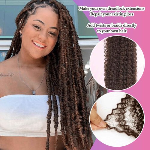 Afro Kinkys Bulk Human Hair for Dreadlocks Extensions Repair Locs, Twist Braiding Afro Kinky Human Hair for Locs Brown Color 22 inches for Micro Locs Extensions 1 Pack 30 Gram（4#/22inch/30g）