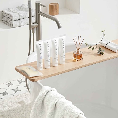 Infuse Pure White Tea and Coconut Hotel Soaps and Toiletries Bulk Set | 1-Shoppe All-In-Kit for Airbnb | 1oz Shampoo & Conditioner, Body Wash, Lotion & 1.25oz Bar Soap | Travel Size 150 Pieces