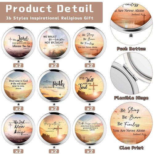 RattanView 36 Pcs Christian Compact Mirrors Gifts for Women Bulk Religious Pocket Mirror with Bible Verse Inspirational Scripture Quote Church Gifts for Ladies Church Congregation Group Party Favors
