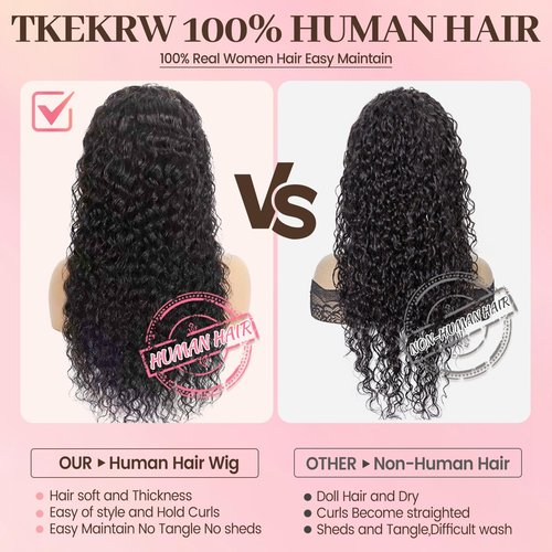 Tkekrw 30 Inch 13x6 HD Deep Wave Lace Front Wigs Human Hair 200 Density HD Frontal Water Wave Wigs Glueless Wet and Wavy Pre Plucked Curly Wig for Women 100% Brazilian Remy Virgin Hair Natural Black