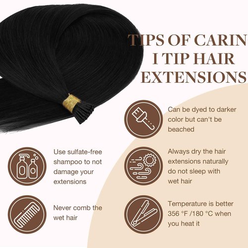 GOO GOO I Tip Hair Extensions, Real Human Hair, 20inch 100g 100S, Cold Fusion I Tip, Invisible Remy, Jet Black