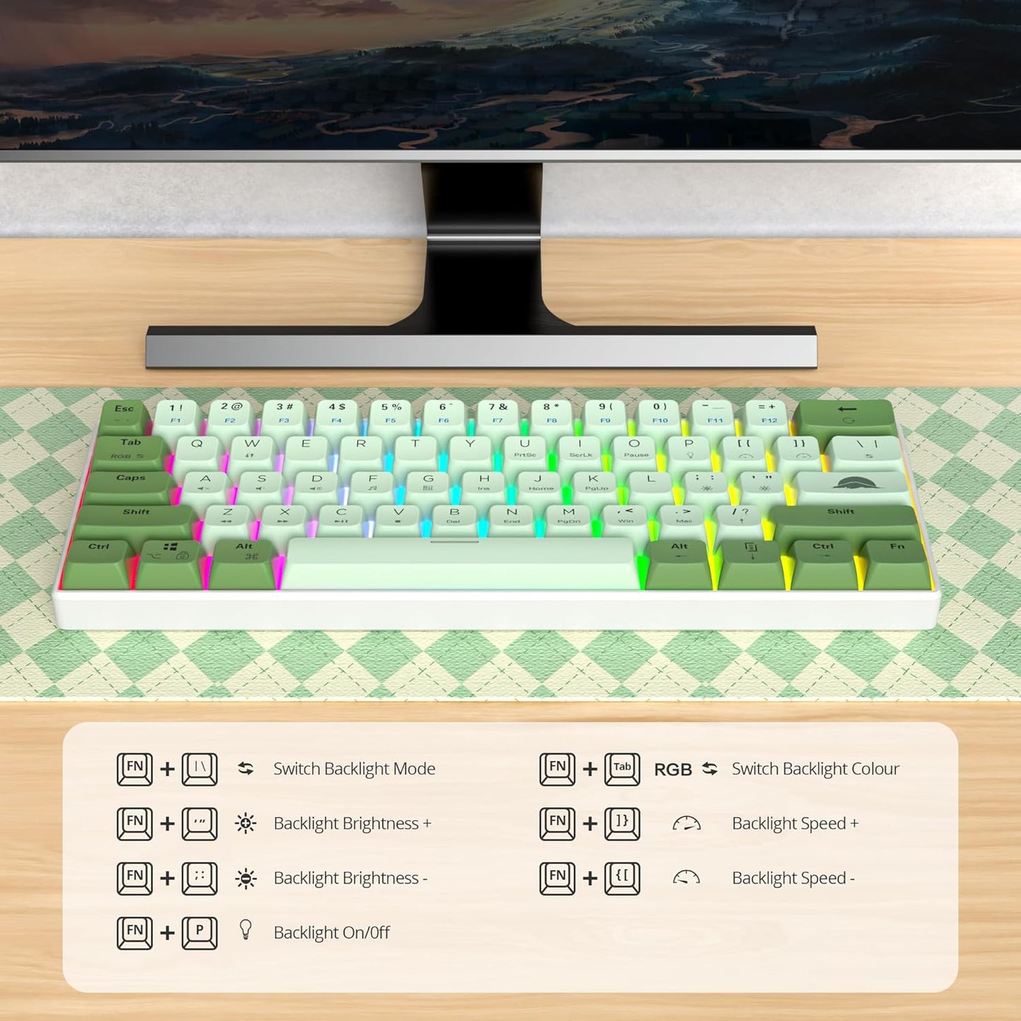 60 Percent Gaming Keyboard Mechanical with Linear Red Switch, 65% Wired Ultra-Compact Mini Keyboard Rainbow with PBT Keycaps for Ps4/Ps5/Xbox(68 MonsterB)