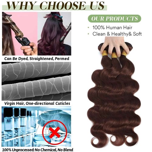 #4 Chocolate Brown Human Hair Bundles Body Wave 16 18 20 inch 100% Unprocessed Brazilian Virgin Hair Extensions 12A Quick Weave Bundles Human Hair Double Weft