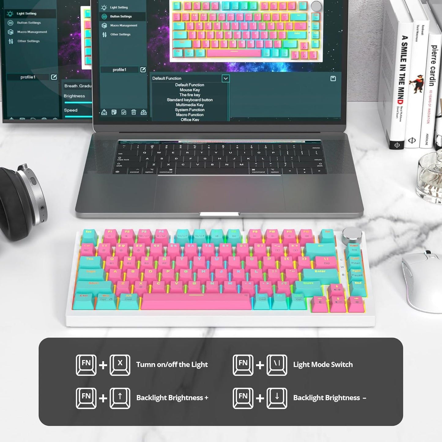 400PRO 75% Wireless Creamy Mechanical Keyboard Pink, Gasket Hot Swappable RGB Gaming Keyboard, Bluetooth/2.4GHz/USB-C Cute Keyboard with Pre-lubed Cream Grey Switches (82 Pink Cyan)