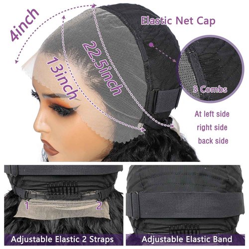 UREMY Afro Kinky Curly Wig Human Hair, 13x4 Lace Front Curly Afro Glueless Wigs 180 Density, Pre Plucked Transparent Lace Frontal, Brazilian Human Hair Bob Wig for Women, Natural Black 18 Inch