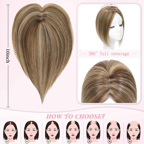 FU SHEN Hair Toppers for Women Real Human Hair Upgrade 7x10cm Swiss Base Human Hair Toppers 360°Coverage Hairpieces Toppers Hair Pieces for Women Wiglet for Women10inch(4/27#)
