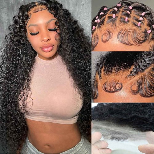 Simeider 26 Inch Water Wave Lace Front Wigs Human Hair Wigs for Black Women 180% Density 5x5 HD Lace Front Glueless Wigs Human Hair Pre Plucked with Baby Hair Deep Curly Lace Frontal Human Hair Wig