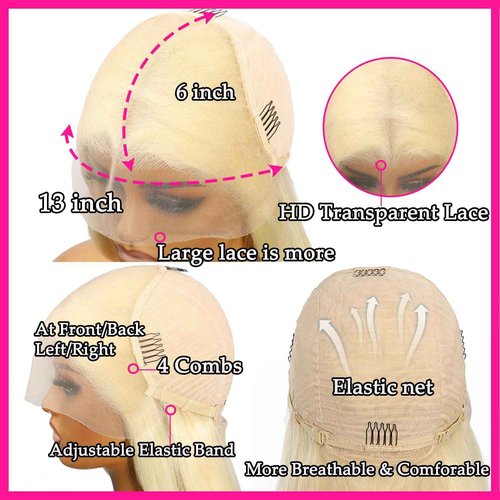 NICILK 613 13x6 Lace Front Wig Human Hair 20 Inch 200 Density Straight Lace Frontal Wig Pre Plucked With Baby Hair